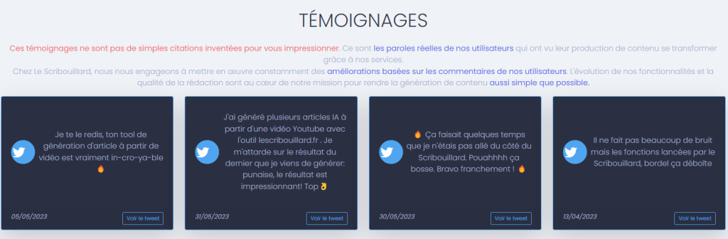 témoignages et avis des utilisateurs de lescribouillard